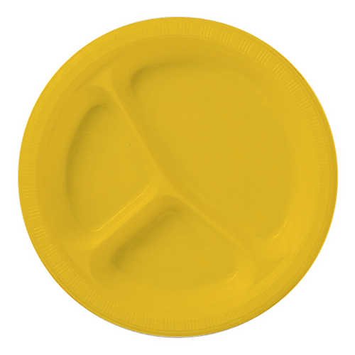 0073525824628 - CREATIVE CONVERTING 019269 SCHOOL BUS YELLOW BANQUET PLATE, DIVIDED, PLASTIC SOLID (10PKS CASE)