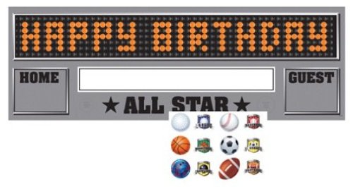 0073525941653 - CREATIVE CONVERTING TEAM SPORTS GIANT HAPPY BIRTHDAY PARTY BANNER WITH STICKERS, 20 X 60 INCH