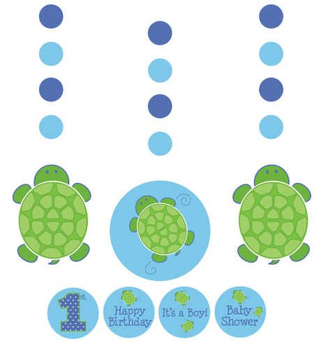 0073525975825 - CREATIVE CONVERTING MR. TURTLE HANGING DECORATIONS WITH STICKERS, 3-PIECE