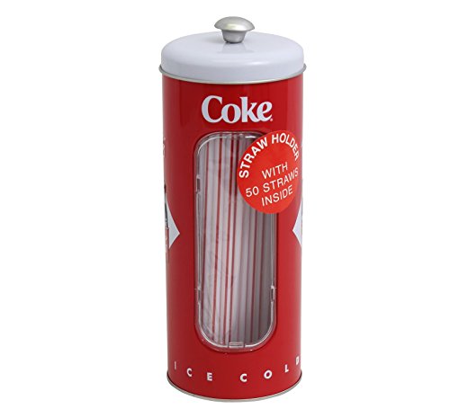 0735343213977 - COCA-COLA TIN COLLECTIBLE DRINKING STRAW HOLDER DISPENSER WITH 50 STRAWS