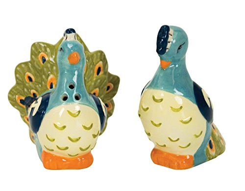 0735343243820 - PEACOCK SALT & PEPPER SHAKERS, HAND-PAINTED CERAMIC BY BOSTON WAREHOUSE