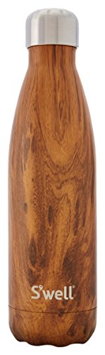 0735343508905 - S’WELL VACUUM INSULATED STAINLESS STEEL WATER BOTTLE, DOUBLE WALL, 17 OZ, TEAKWOOD, WOOD COLLECTION + PRINTS