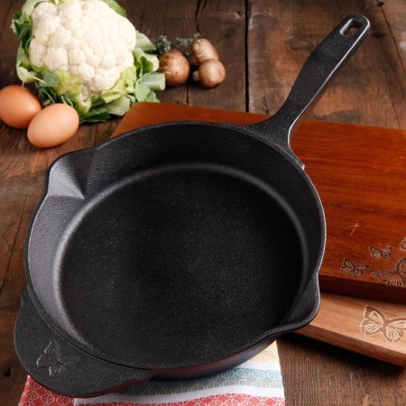 0735343886768 - THE PIONEER WOMAN 82687.01R TIMELESS CAST IRON 12 PRE-SEASONED SKILLET WITH HELPER HANDLE, BLACK BY THE PIONEER WOMAN