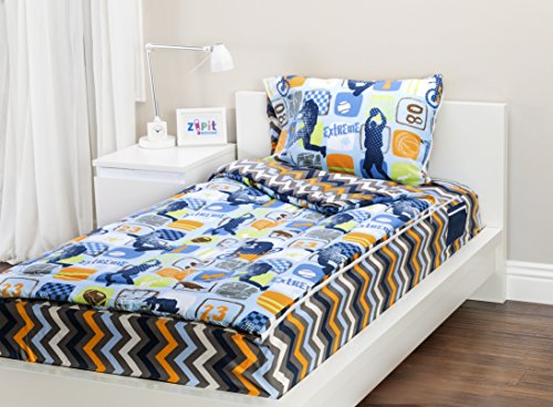 0735541506185 - ZIPIT BEDDING SET, EXTREME SPORTS - TWIN - ZIP-UP YOUR SHEETS AND COMFORTER LIKE A SLEEPING BAG!