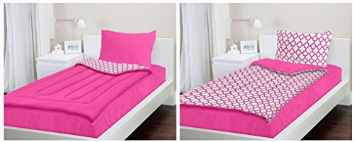 0735541806186 - ZIPIT BEDDING SET, PINK CLOVERS - TWIN - ZIP-UP YOUR SHEETS AND COMFORTER LIKE A SLEEPING BAG!