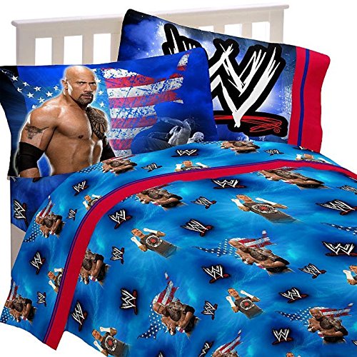 0073558684046 - 3PC WWE WRESTLING TWIN BED SHEET SET THE ROCK WRESTLE MANIA BEDDING