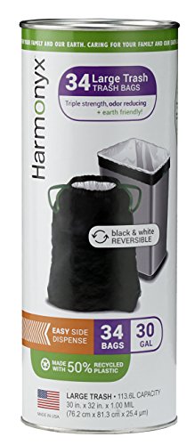 0735692010746 - HARMONYX 30 GALLON 1 MIL BLACK & WHITE REVERSIBLE TRASH BAGS - 30 X 32 - PACK OF 34 - FOR HOME, OFFICE, KITCHEN, & BATHROOM