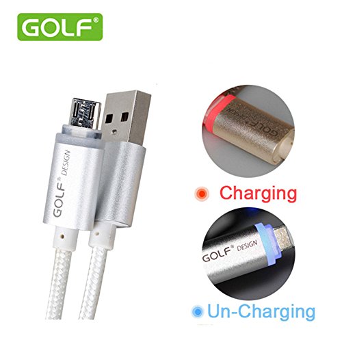 0735980504247 - GOLF CRYSTAL LED LIGHT MICRO V8 USB DATA CABLE METAL NYLON CABLE 2.1A CHARGER FOR SAMSUNG GALAXY HTC SONY XIAOMI MEIZU (SILVER)