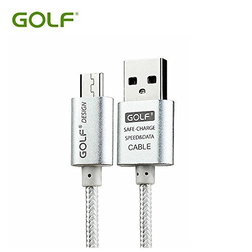 0735980504315 - GOLF MICRO USB CABLE 2.1A METAL BRAIDED WIRE 2.0 DATA SYNC CHARGING DATA CABLE OUTPUT FOR SAMSUNG GALAXY S3 S4 6.5FT 2M (SILVER)