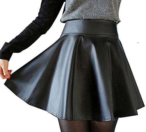 High Waisted Faux Leather Skater Skirt
