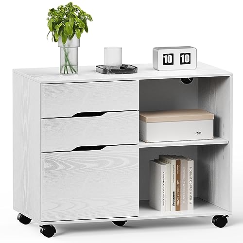 0736571242050 - SWEETCRISPY 3-DRAWER FILE CABINET - FILING CABINETS FOR HOME OFFICE MOBILE PRINTER STAND WITH STORAGE LATERAL FILE CABINET WOOD OFFICE CABINET WITH WHEELS & OPEN STORAGE SHELVES FOR ROOM, SMALL SPACE