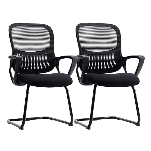 0736571244177 - DESK CHAIR NO WHEELS, WAITING ROOM CHAIRS SET OF 2, MESH OFFICE GUEST RECEPTION CHAIRS WITH SLED BASE, ERGONOMIC LUMBAR SUPPORT AND UPGRADED CUSHION FOR CONFERENCE ROOM