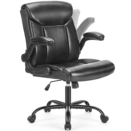 0736571244719 - ERGONOMIC OFFICE CHAIR MID BACK EXECUTIVE OFFICE DESK CHAIRS WITH LUMBAR SUPPORT FLIP-UP PADDED ARMRESTS, PU LEATHER OFFICE CHAIR COMPUTER DESK CHAIR ADJUSTABLE HEIGHT, CLASSIC BLACK
