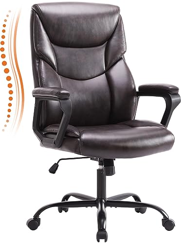 0736571246249 - EXECUTIVE OFFICE DESK CHAIR HIGH BACK ADJUSTABLE ERGONOMIC MANAGERIAL ROLLING SWIVEL TASK CHAIR COMPUTER PU LEATHER HOME OFFICE DESK CHAIRS WITH LUMBAR SUPPORT, BROWN