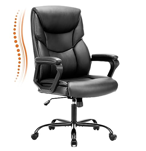 0736571246263 - EXECUTIVE OFFICE DESK CHAIR HIGH BACK ADJUSTABLE ERGONOMIC MANAGERIAL ROLLING SWIVEL TASK CHAIR COMPUTER PU LEATHER HOME OFFICE DESK CHAIRS WITH LUMBAR SUPPORT, BLACK