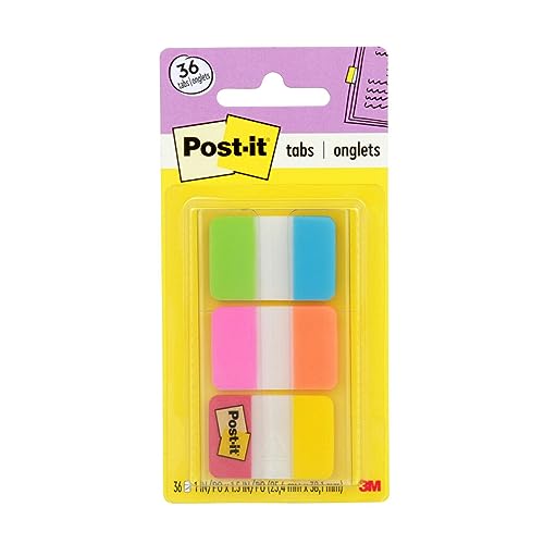 0736607919031 - POST-IT TABS, 1 IN SOLID, AQUA, YELLOW, PINK, RED, GREEN, ORANGE, 6/COLOR, 36/DISPENSER (686-ALOPRYT)