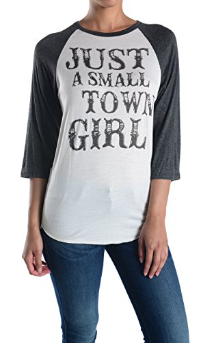 0736631106797 - GNG WOMENS 3 QUARTER SLEEVES JUST A SMALL TOWN GIRL GRAPHIC TOP (XX LARGE, CHARCOAL)