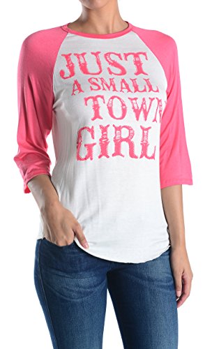 0736631106803 - GNG WOMENS 3 QUARTER SLEEVES JUST A SMALL TOWN GIRL GRAPHIC TOP (XX LARGE, PINK)