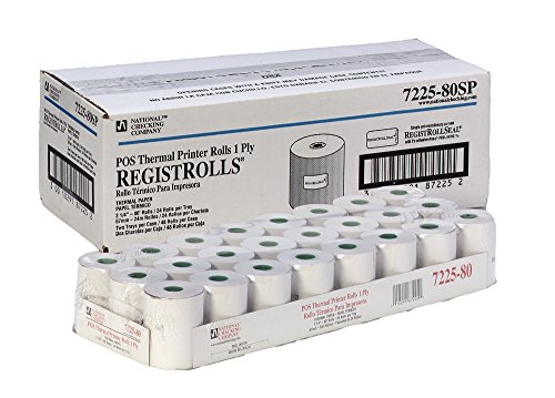 0736631180919 - NATIONAL CHECKING COMPANY (NCCO) REGISTER ROLL PK-7225-80S - 1 CASE WITH 2 TRAYS OF 24 ROLLS - 48 TOTAL ROLLS OF 2.25 INCHES WIDE X 80 FEET LONG WHITE THERMAL PAPER
