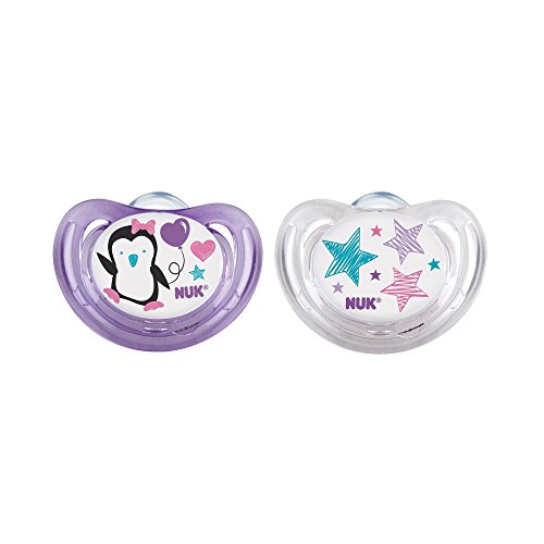 0736902479964 - 2 NUK AIR FLOW ORTHODONTIC SILICONE PACIFIERS NEW STYLE PENGUIN GIRL 0-6 MO