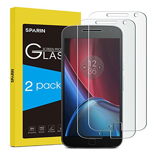 0736950127008 - SPARIN MOTO G4 PLUS SCREEN PROTECTOR, 2 PACK TEMPERED GLASS PROTECTOR FOR MOTOROLA MOTO G4 PLUS 5.5 INCH WITH ULTRA CLEAR, SCRATCH RESISTANT, HIGH DEFINITION, CUTOUT FOR FINGERPRINT SENSOR