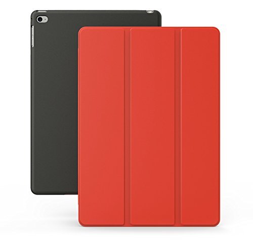 0736983028082 - IPAD AIR 2 CASE (IPAD 6) - KHOMO DUAL SUPER SLIM RED COVER WITH BLACK RUBBERIZED BACK AND SMART FEATURE (BUILT-IN MAGNET FOR SLEEP / WAKE FEATURE) FOR APPLE IPAD AIR 2 TABLET