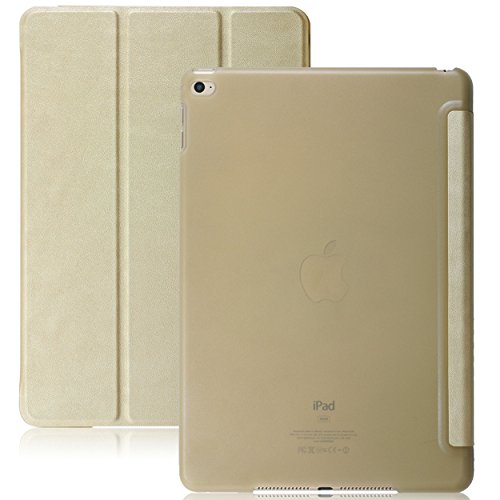 0736983028174 - IPAD AIR 2 CASE (IPAD 6) - KHOMO DUAL SUPER SLIM GOLD COVER WITH WITH SEE THROUGH CLEAR BACK AND SMART FEATURE (BUILT-IN MAGNET FOR SLEEP / WAKE FEATURE) FOR APPLE IPAD AIR 2 TABLET