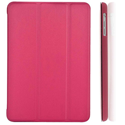 0736983028433 - KHOMO IPAD MINI/MINI 2 RETINA/MINI 3 CASE - DUAL DARK PINK SUPER SLIM TWILL TEXTURE COVER WITH RUBBERIZED BACK AND SMART FEATURE (BUILT-IN MAGNET FOR SLEEP/WAKE FEATURE) FOR APPLE IPAD MINI TABLET