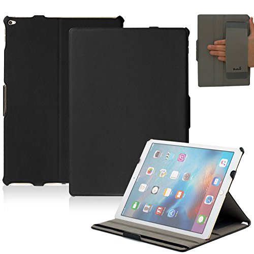 0736983028969 - KHOMO IPAD PRO CASE (RELEASED SEPTEMBER 2015) - BLACK PU LEATHER EXECUTIVE COVER WITH HAND STRAP HOLDER AND SMART FEATURE (BUILT-IN MAGNET FOR SLEEP / WAKE FEATURE) FOR APPLE IPAD PRO 12.9 INCH TABLET