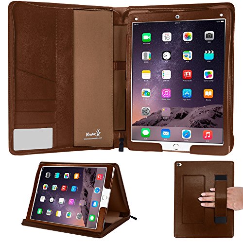0736983029195 - KHOMO IPAD PRO CASE - BROWN ZIPPERED PU FOLIO LEATHER EXECUTIVE 2 PIECES CASE WITH REMOVABLE COVER AND HAND STRAP HOLDER FOR APPLE IPAD PRO 12.9 INCH TABLET