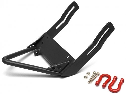 0736983147769 - BOOM RACING #BRQ90285ABK STEEL FRONT BUMPER A WITH RED TOWING HOOKS BLACK FOR AXIAL SCX10