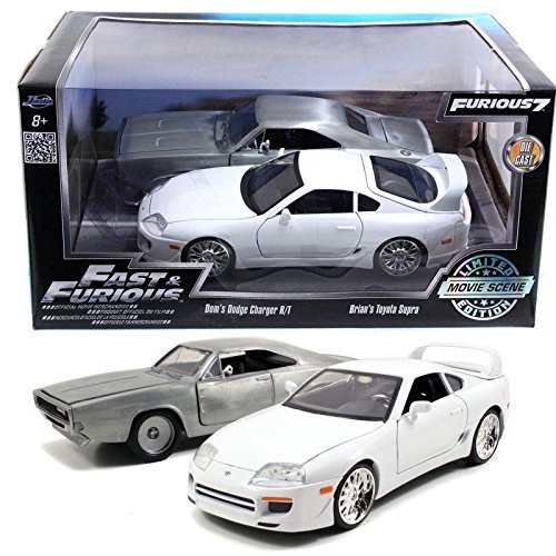 0736983503138 - 1:24 FAST & FURIOUS BARE METAL DOM'S DODGE CHARGER R/T & WHITE BRIAN'S TOYOTA SUPRA BY JADA TOYS ~2 CARS SET~
