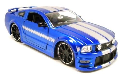 0736983505750 - NEW 1:24 W/B BIG TIME MUSCLE - BLUE 2006 FORD MUSTANG GT WITH STRIPES DIECAST MODEL CAR BY JADA TOYS