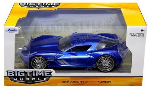 0736983506252 - NEW 1:24 W/B BIG TIME MUSCLE - BLUE 2009 CORVETTE STINGRAY CONCEPT DIECAST MODEL CAR BY JADA TOYS