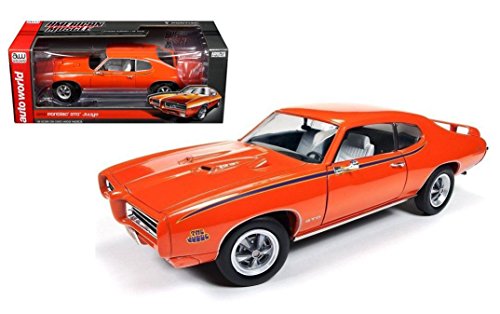 0736983507822 - NEW 1:18 AUTO WORLD AMERICAN MUSCLE COLLECTION - ORANGE COLOR 1969 PONTIAC GTO JUDGE DIECAST MODEL CAR BY AUTO WORLD