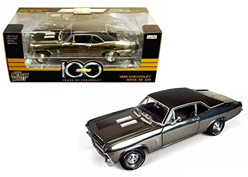 0736983509031 - NEW 1:18 AUTO WORLD AMERICAN MUSCLE COLLECTION - CHROME 1969 CHEVROLET NOVA SS 396 DIECAST MODEL CAR BY AUTO WORLD