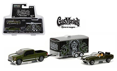 0736983521194 - NEW 1:64 GREENLIGHT HOLLYWOOD HITCH & TOW SERIES 1 COLLECTION - GREEN GAS MONKEY GARAGE 1968 SHELBY GT500KR, 2015 FORD F-150 & ENCLOSED CAR HAULER TRUCK DIECAST MODEL CAR BY GREENLIGHT