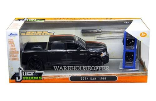 0736983522801 - NEW 1:24 W/B JADA TOYS JUST TRUCKS COLLECTION - BLACK 2014 DODGE RAM 1500 WITH EXTRA WHEELS DIECAST MODEL CAR BY JADA TOYS