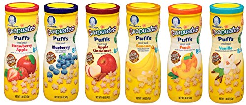 0737278900878 - GERBER GRADUATES PUFFS CEREAL SNACK, VARIETY PACK, NATURALLY FLAVORED WITH OTHER NATURAL FLAVORS, 1.48 OUNCE, 6 COUNT, ALL FLAVORS
