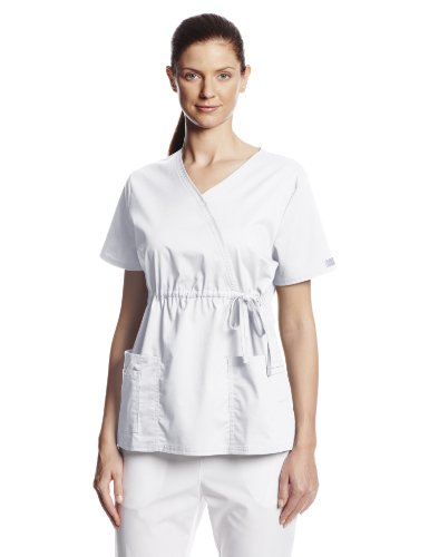 0737314623952 - CHEROKEE WOMEN'S WORKWEAR SCRUBS CORE STRETCH GATHERED FRONT MOCK WRAP TOP, WHITE, X-LARGE