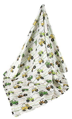 0737505080021 - STEPHAN BABY COTTON MUSLIN SWADDLE BLANKET, DOWN ON THE FARM TRACTOR