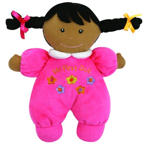 0737505112227 - STEPHAN BABY ULTRA SOFT PLUSH MY FIRST DOLL WITH DARK COMPLEXION AND BLACK HAIR, HOT PINK