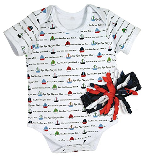 0737505635399 - STEPHAN BABY ROW YOUR BOAT SNAPSHIRT-STYLE DIAPER COVER AND CURLY BOW HEADBAND GIFT SET, WHITE/RED/BLUE, 6-12 MONTHS