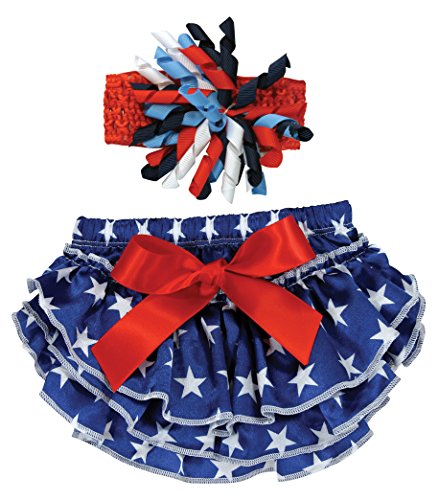 0737505635849 - STEPHAN BABY STARS AND STRIPES RUFFLED DIAPER COVER AND CURLY BOW HEADBAND, 12-18 MONTHS