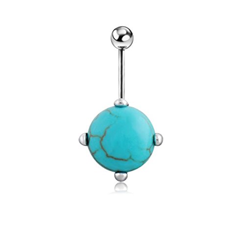 0737590751875 - VINTAGE NATURAL TURQUOISE NAVEL RING BELLY RING HYPO-ALERGENIC（ROUND）