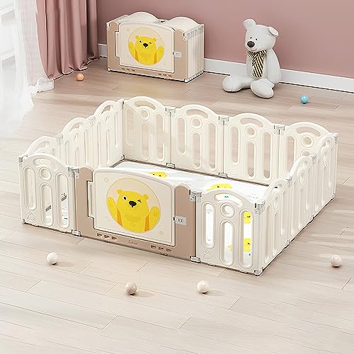 0737694969459 - MMTGO 12 PANEL KIDS BEAR MACARON COLOR FOLDABLE PLAYPEN W/1 PLAY MAT, BABY SAFETY PLAY YARD WITH FENCE INDOOR TOYS, EASY ASSEMBLE AND STORAGE FOR CHILD, BOYS & GIRLS