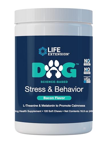 0737870252511 - LIFE EXTENSION DOG STRESS & BEHAVIOR SOFT CHEWS - CALMING DOG HEALTH SUPPLEMENT - PROMOTES RELAXATION, CALM BEHAVIOR AND STRESS RELIEF - MELATONIN AND L-THEANINE -120 SOFT CHEWS, BACON FLAVOR