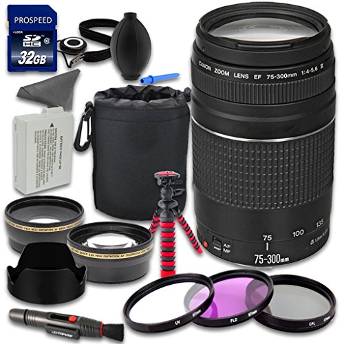 0737946177779 - ACCESSORY KIT WITH CANON EF 75-300MM F/4-5.6 III LENS + 2.2X TELEPHOTO LENS + 0.43X WIDEANGLE LENS + LENS BAG + EXTRA BATTERY + 3 PC FILTER KIT + TRIPOD FOR CANON EOS REBEL T5I DSLR CAMERA