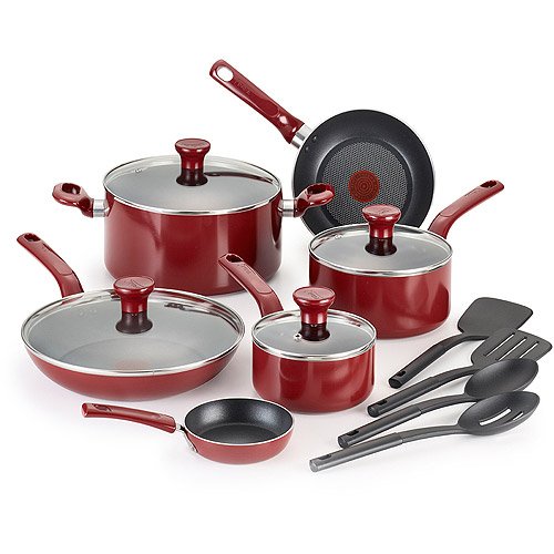0737989619656 - T-FAL C912SE / C514SE EXCITE NONSTICK THERMO-SPOT DISHWASHER SAFE OVEN SAFE PFOA FREE COOKWARE SET, 14.5-PIECE, RED