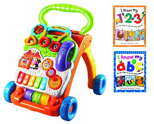 0738076214112 - VTECH SIT-TO-STAND BABY LEARNING ACTIVITY WALKER + I KNOW MY ABCS FOIL FLAPS BOOK + I KNOW MY 123S FOIL FLAPS BOOK BUNDLE